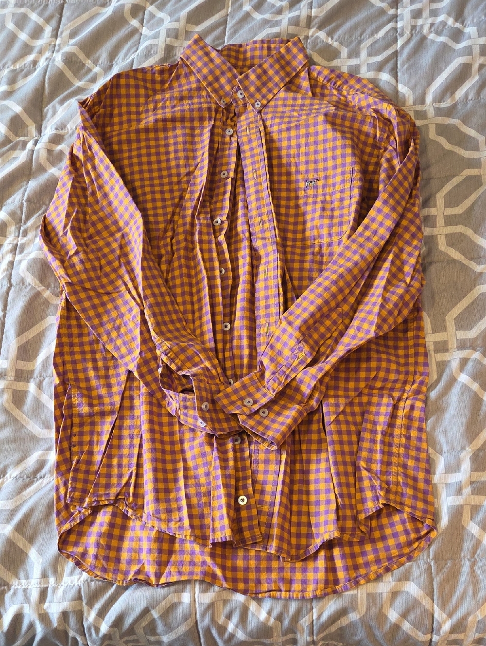 Men's Long-Sleeve Button-Down Shirt in Purple and Yellow Check